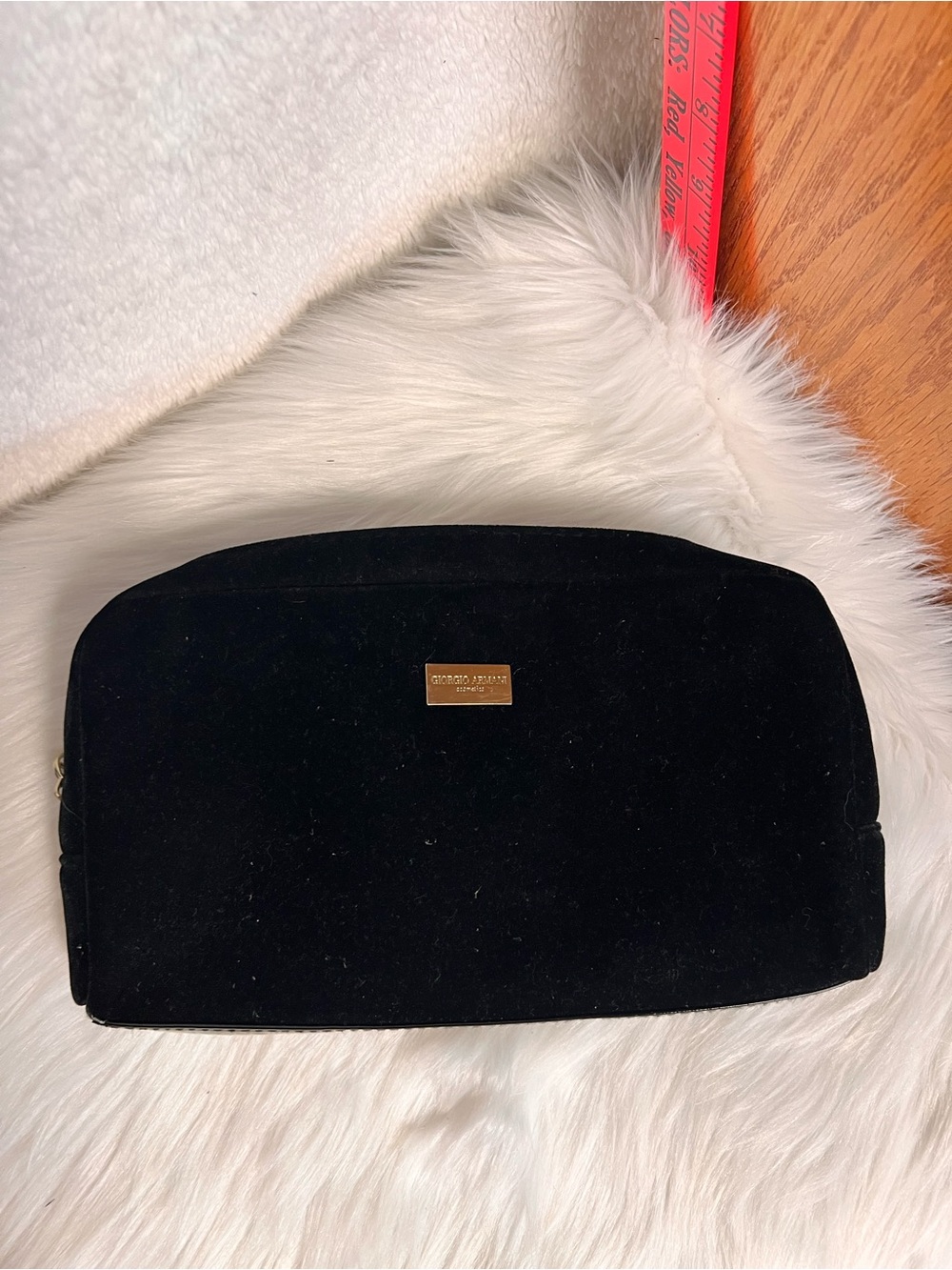 Giorgio Armani Black Velvet Pouch with Gold Logo Plaque